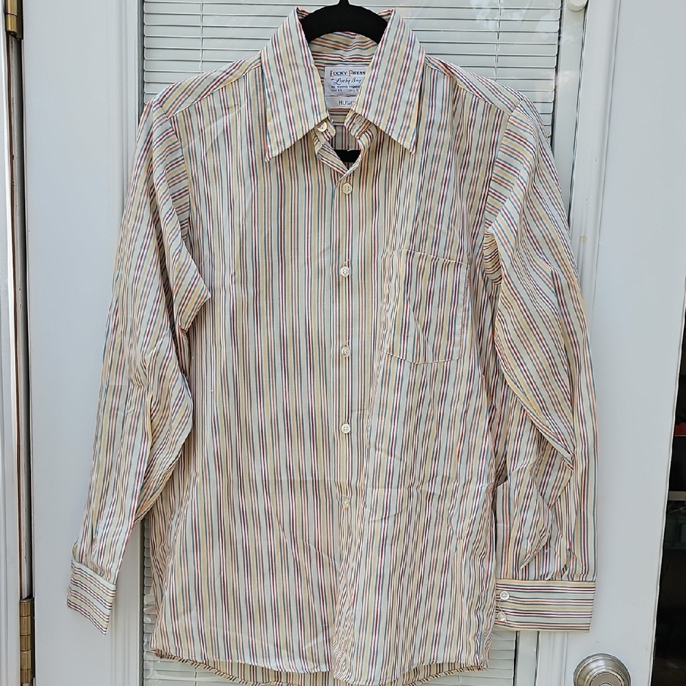 VINTAGE Lucky Press HUSKY Brand Red and Blue Casual Button Down Shirt